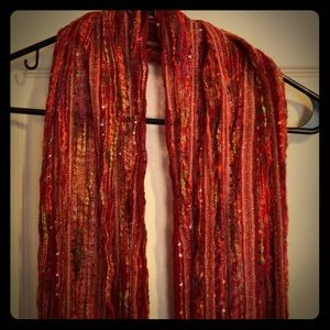 Candie’s knit crochet red multi dot scarf